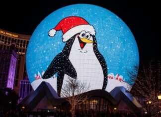PENGU price bucks Christmas lull as it appears on the Las Vegas sphere