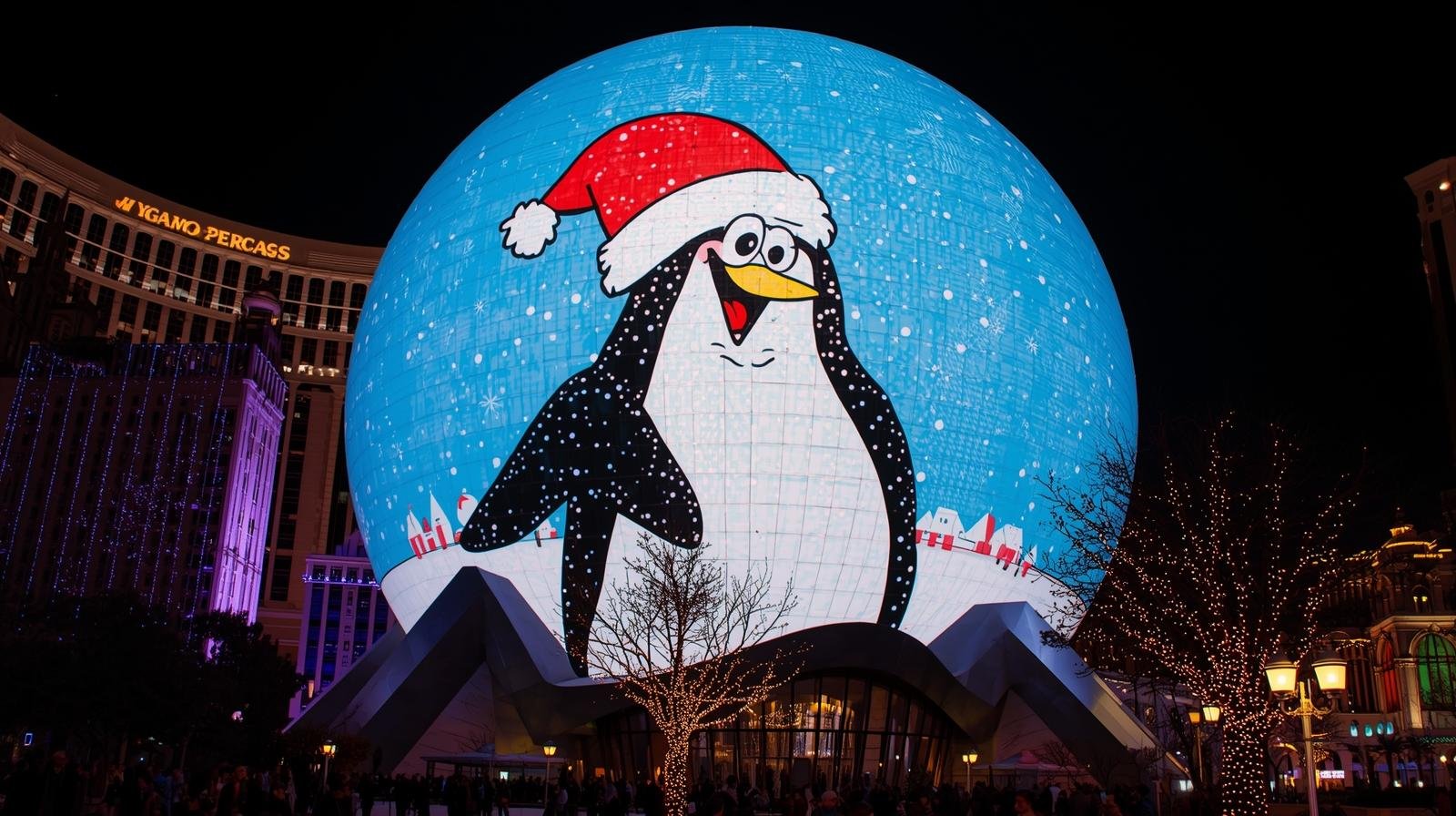 PENGU price bucks Christmas lull as it appears on the Las Vegas sphere
