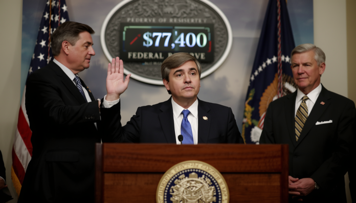 Kevin Warsh sworn in as Fed chair with Bitcoin at $77,400