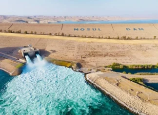 Releases from the Mosul Dam decreased by 100 ms, and the Tigris River levels declined.